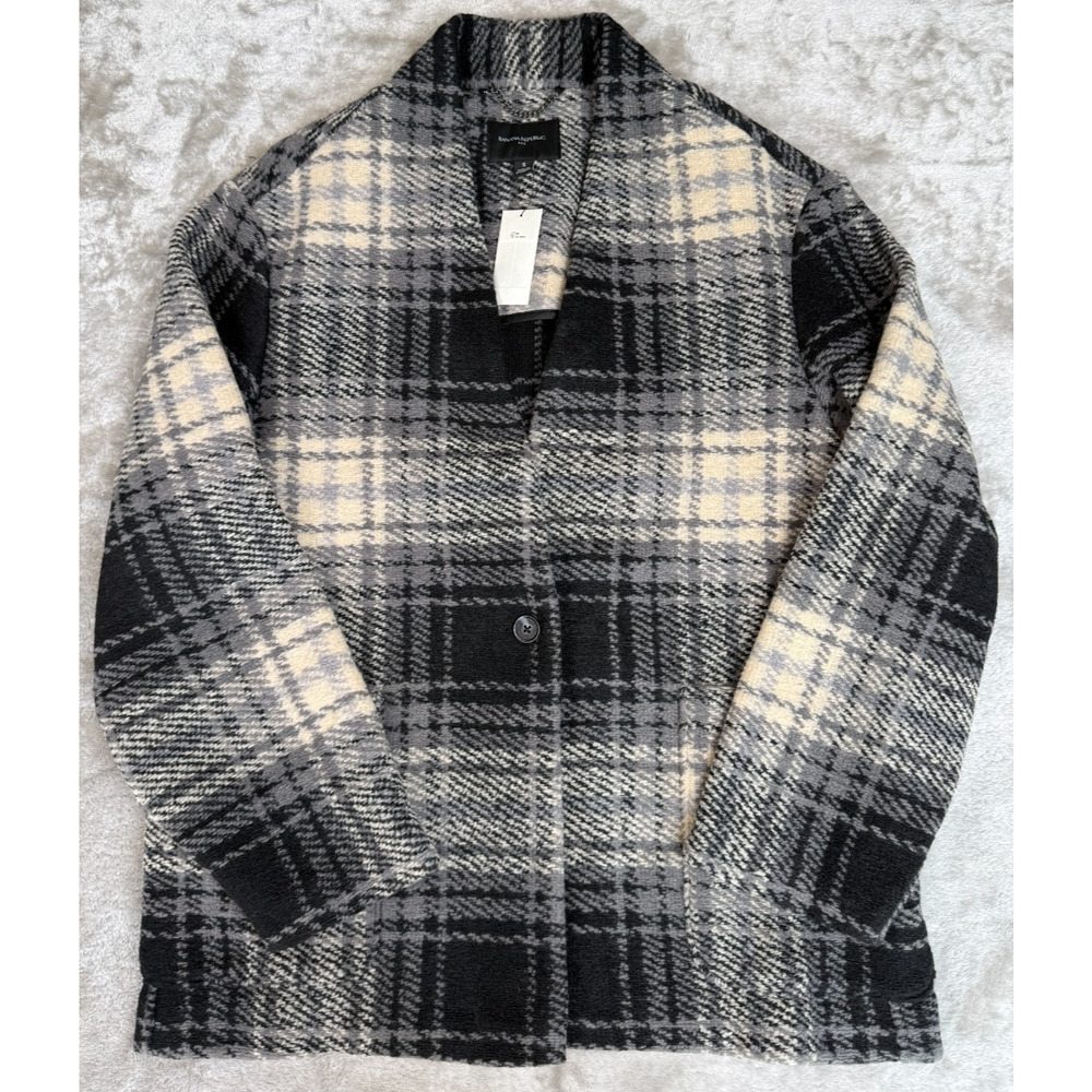 Banana Republic White Black Plaid Wool Blend Knit Boucle Jacket Size S NWT
